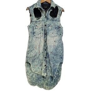 Kroix Destroyed Thrashed Sleeveless Button Up Shirt Womens Medium Paint Mesh